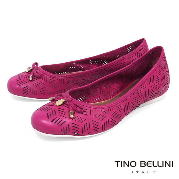 Tino Bellini 巴西進口線條皮雕鏤空娃娃鞋_ 桃紅