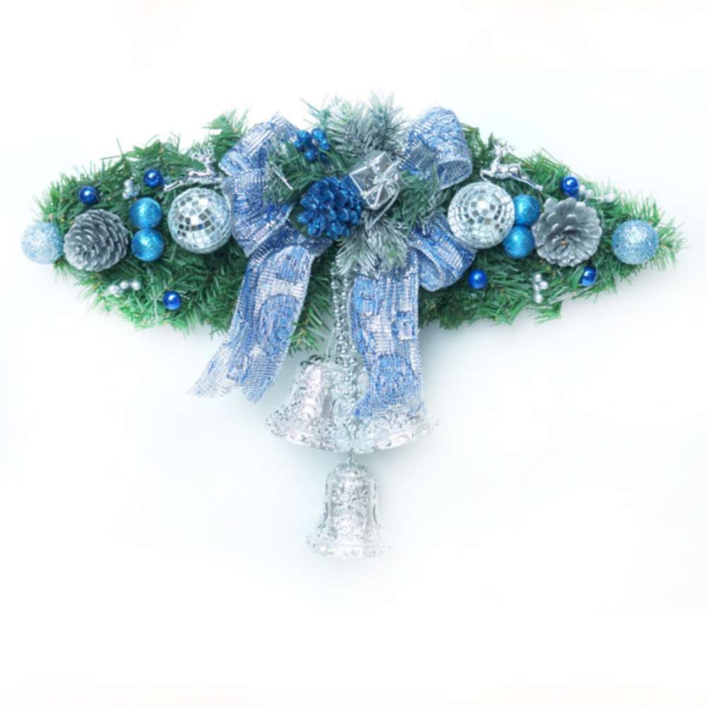 聖誕幸福雙鐘裝飾樹藤(藍銀色)(中型)(壁飾門飾)