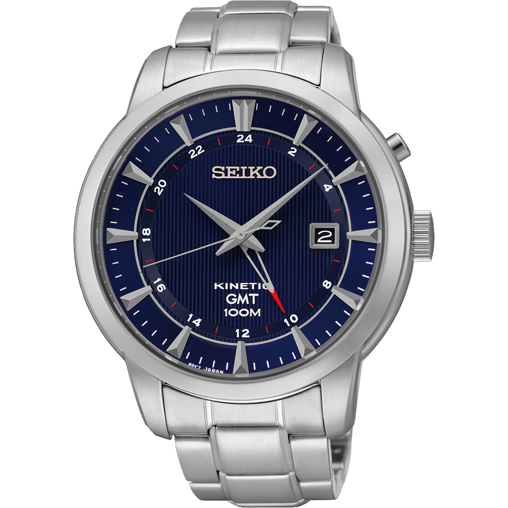 SEIKO Kinetic 雙時區簡約時尚腕錶(SUN031P1)-藍/44mm