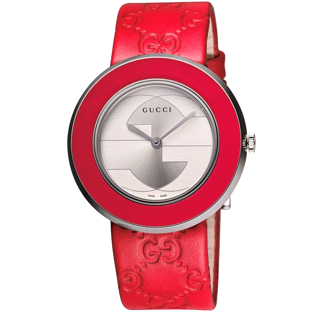 GUCCI U-Play 系列G&G經典腕錶-銀x紅/36mm