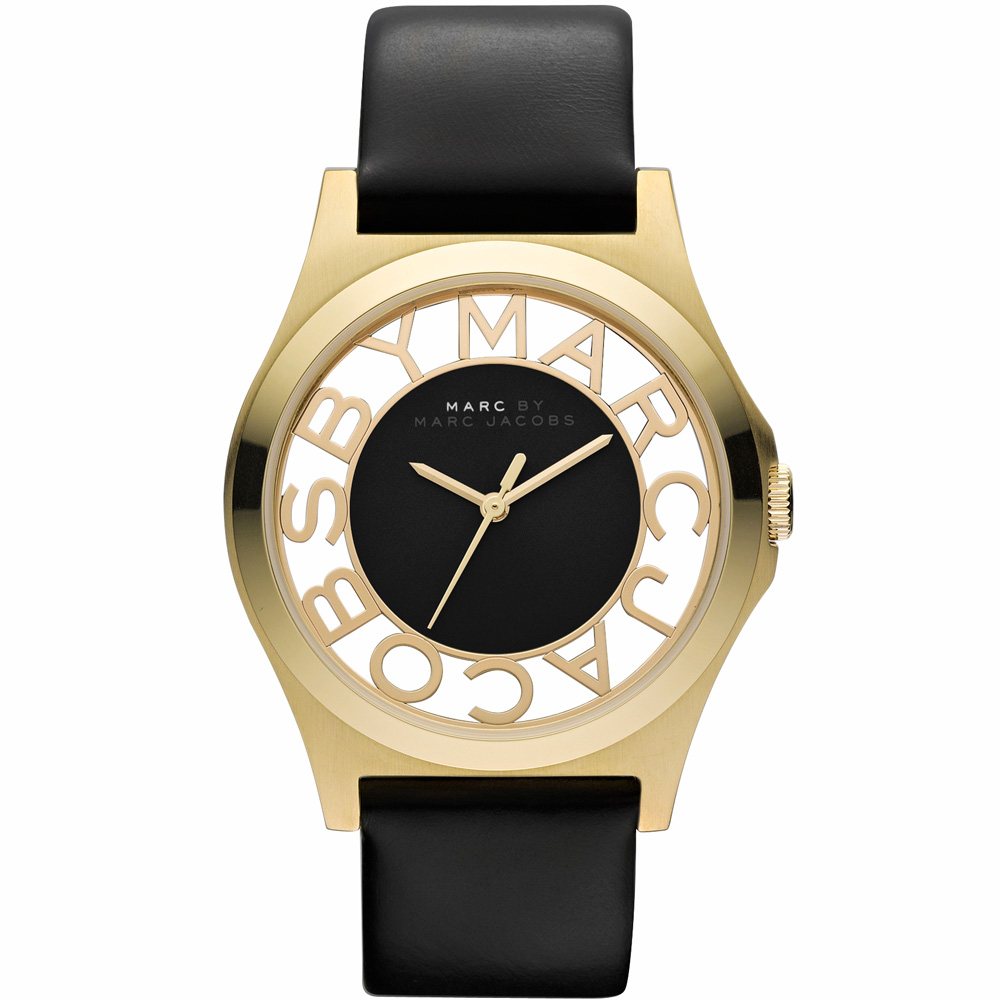 Marc by Marc Jacobs 搶眼清晰鏤空皮革腕錶-黑x金/39mm | 其他美系品牌 | Yahoo奇摩購物中心