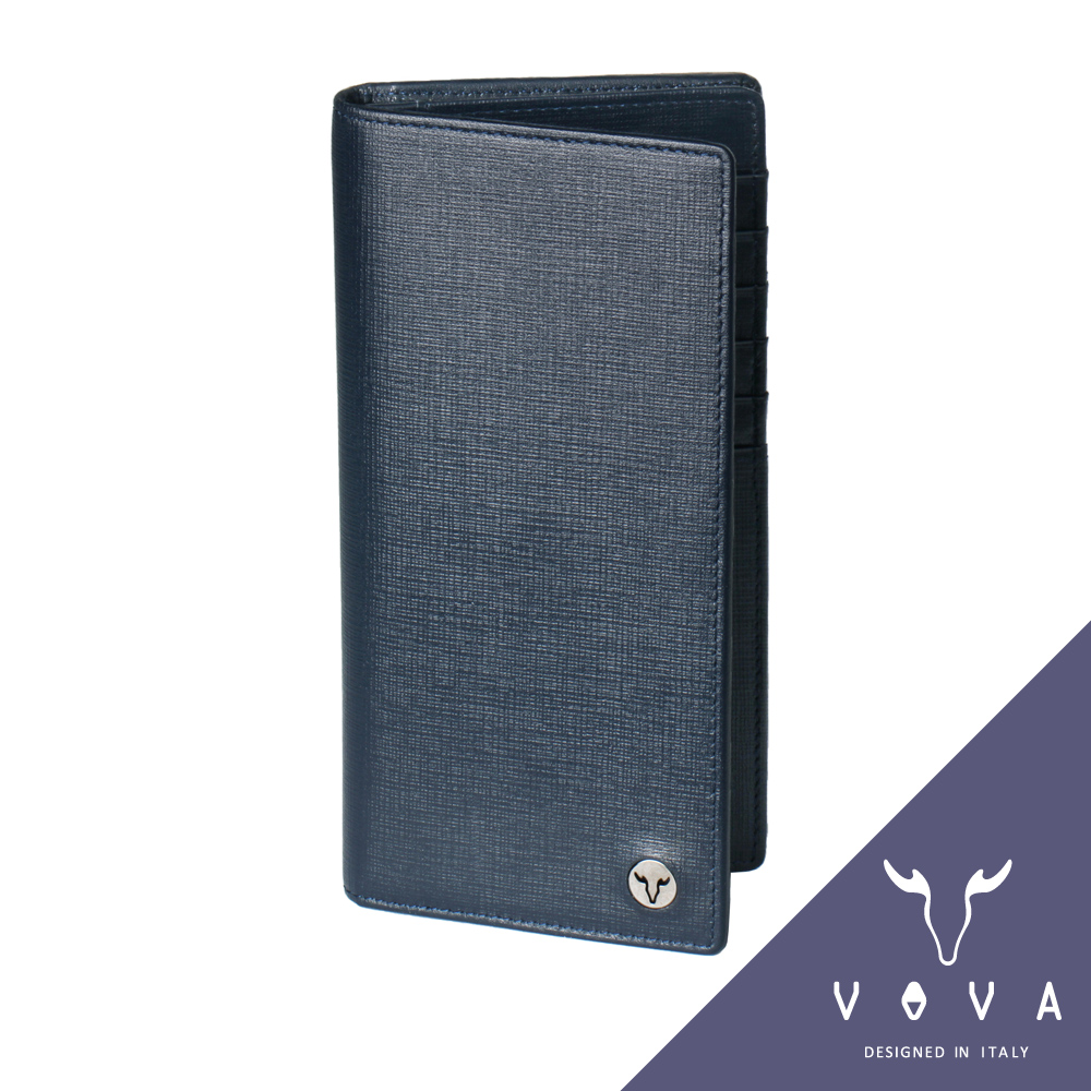 VOVA - 凱旋系列12卡透明窗拉鍊零錢袋IV紋厚型長夾 - 墨藍色