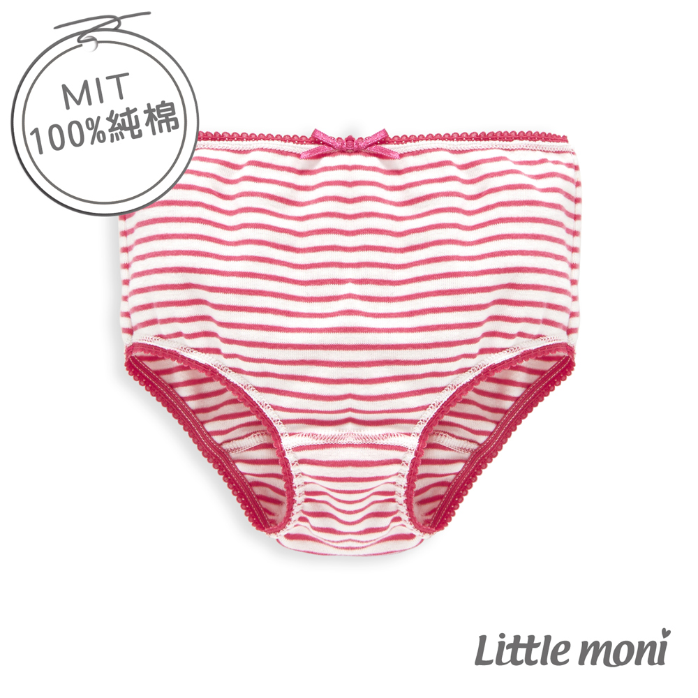 Little moni 純棉家居系列條紋兒童三角內褲 熱情粉