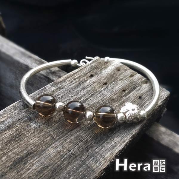 Hera 925純銀手作天然茶水晶圓珠梅花手環/手鍊