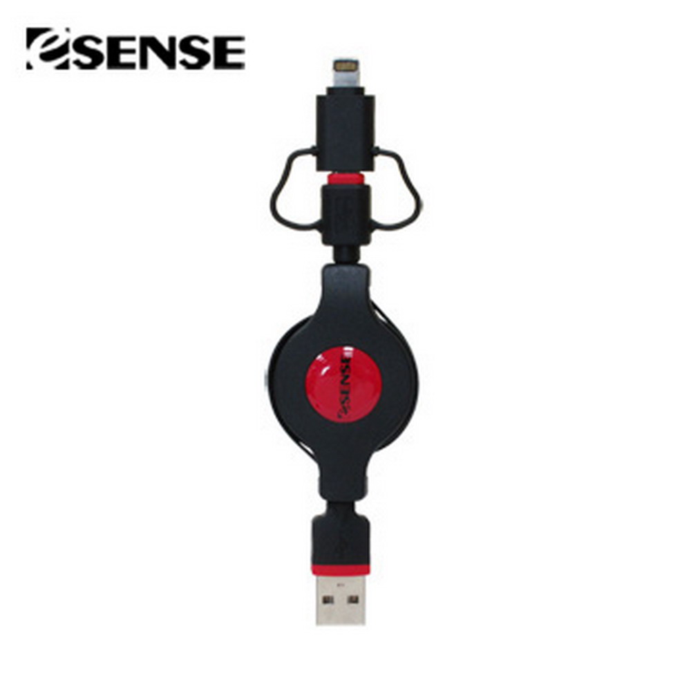 Esense Micro 5兩用伸縮充電傳輸線-黑紅