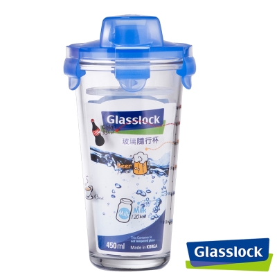 Glasslock玻璃隨行杯450ml-繽紛藍