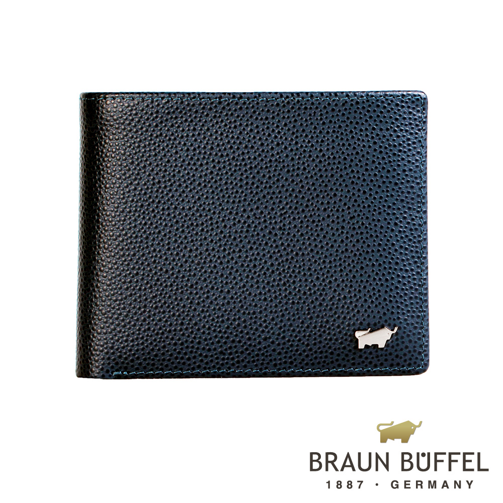 BRAUN BUFFEL - HOMME-B紳士系列12卡透明窗右上翻皮夾 - 藍色