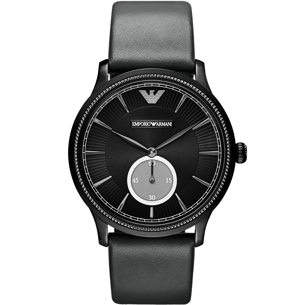 ARMANI Classic 爵士時尚小秒針腕錶-黑x灰/38mm