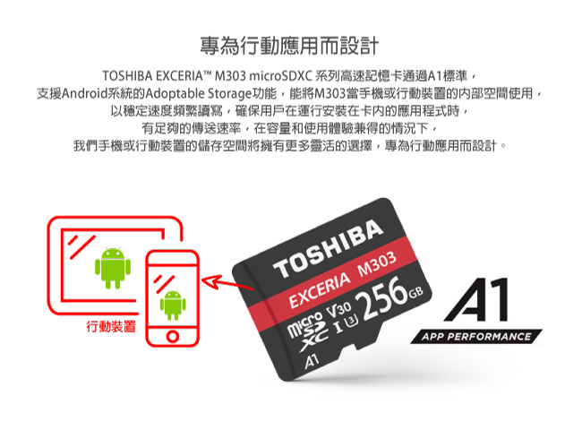 TOSHIBA M303 Micro SDXC UHS-I U3/V30/A1 256G記憶卡