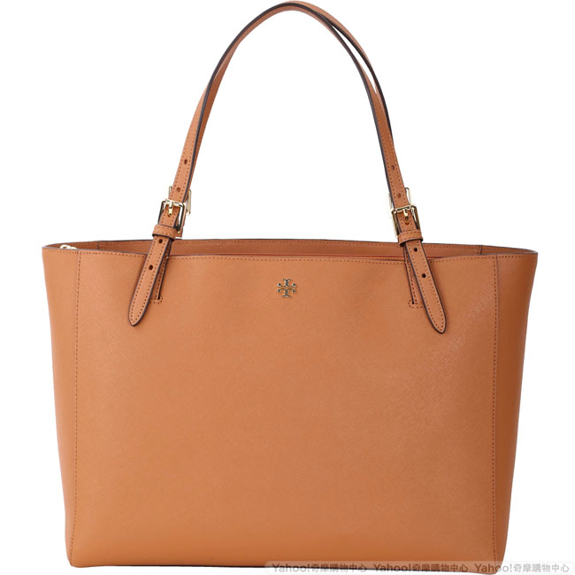 TORY BURCH YORK BUCKLE 防刮皮革托特包(棕色)