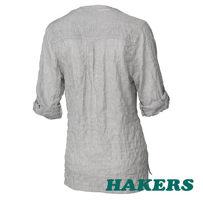 【HAKERS 哈克士】女-都會條紋棉感襯衫-藍直條