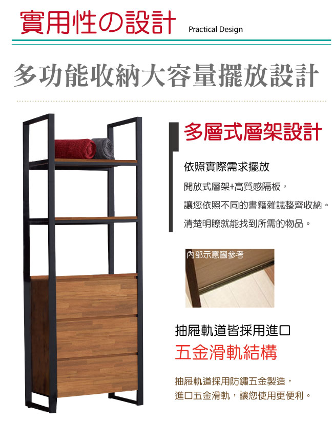 品家居 布蘭恩2.3尺半開放式三抽衣櫃-68x40x190cm免組