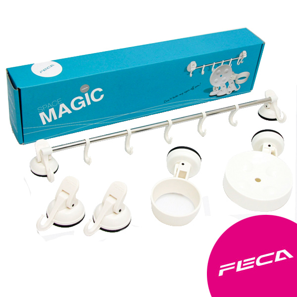 【FECA】 非卡 超強力吸盤 魔法組合(橫桿掛鉤+O型架 + 肥皂架 + 2吸盤掛勾)