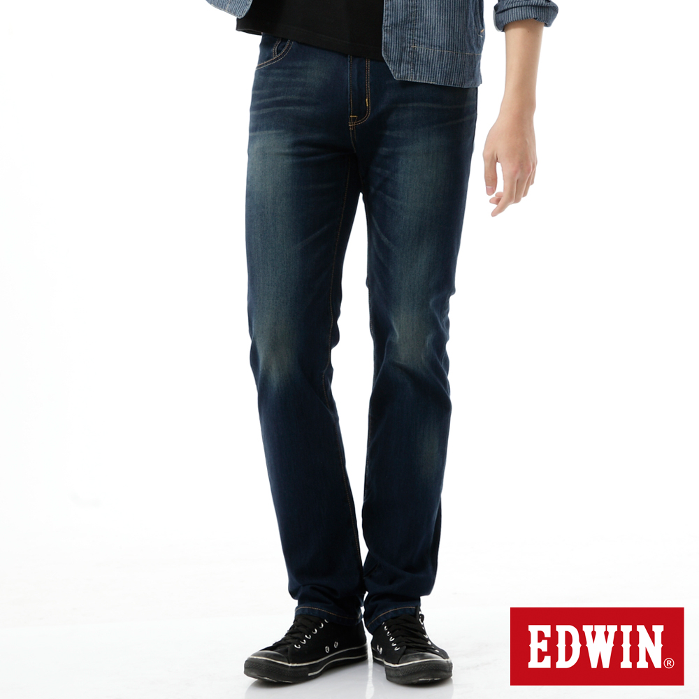 EDWIN 大尺碼窄直筒 迦績褲JERSEYS新紅布邊牛仔褲-男-原藍磨