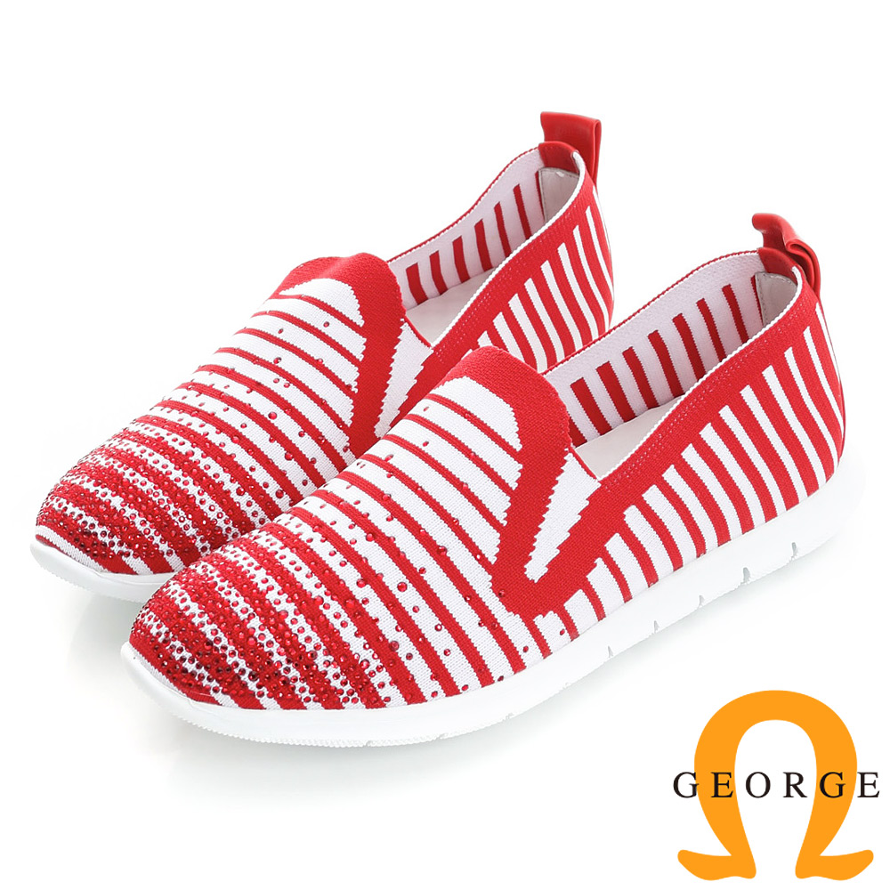 GEORGE 喬治-舒適系列 針織彈力條紋休閒鞋(女)-紅色