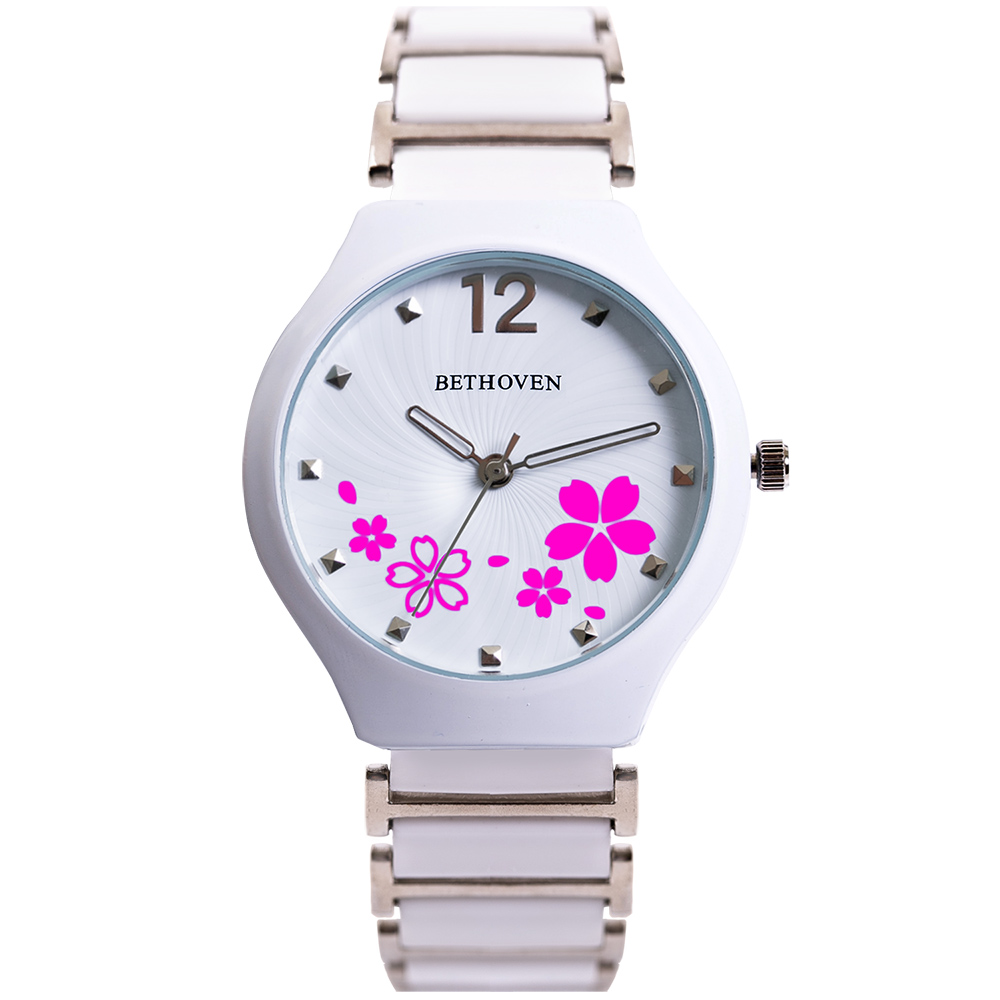 Bethoven 白色花漾-春色繽紛幸福感陶瓷腕錶/40mm