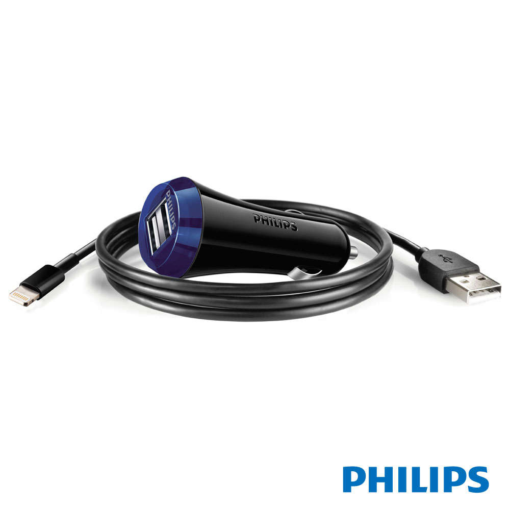 PHILIPS 雙USB 2.1A快速車充 DLP2257V(含iPhone5傳輸線)