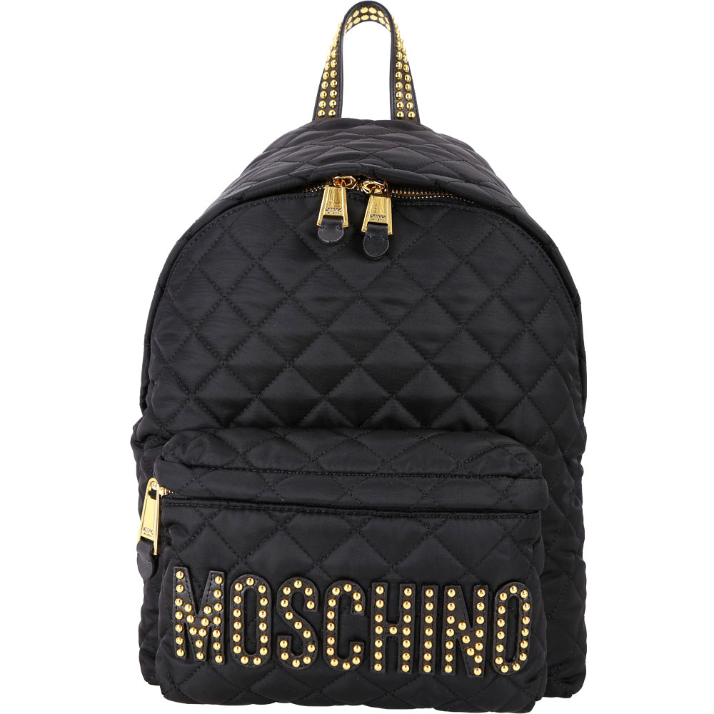 MOSCHINO 鉚釘字母菱格絎縫尼龍後背包(大/黑色)