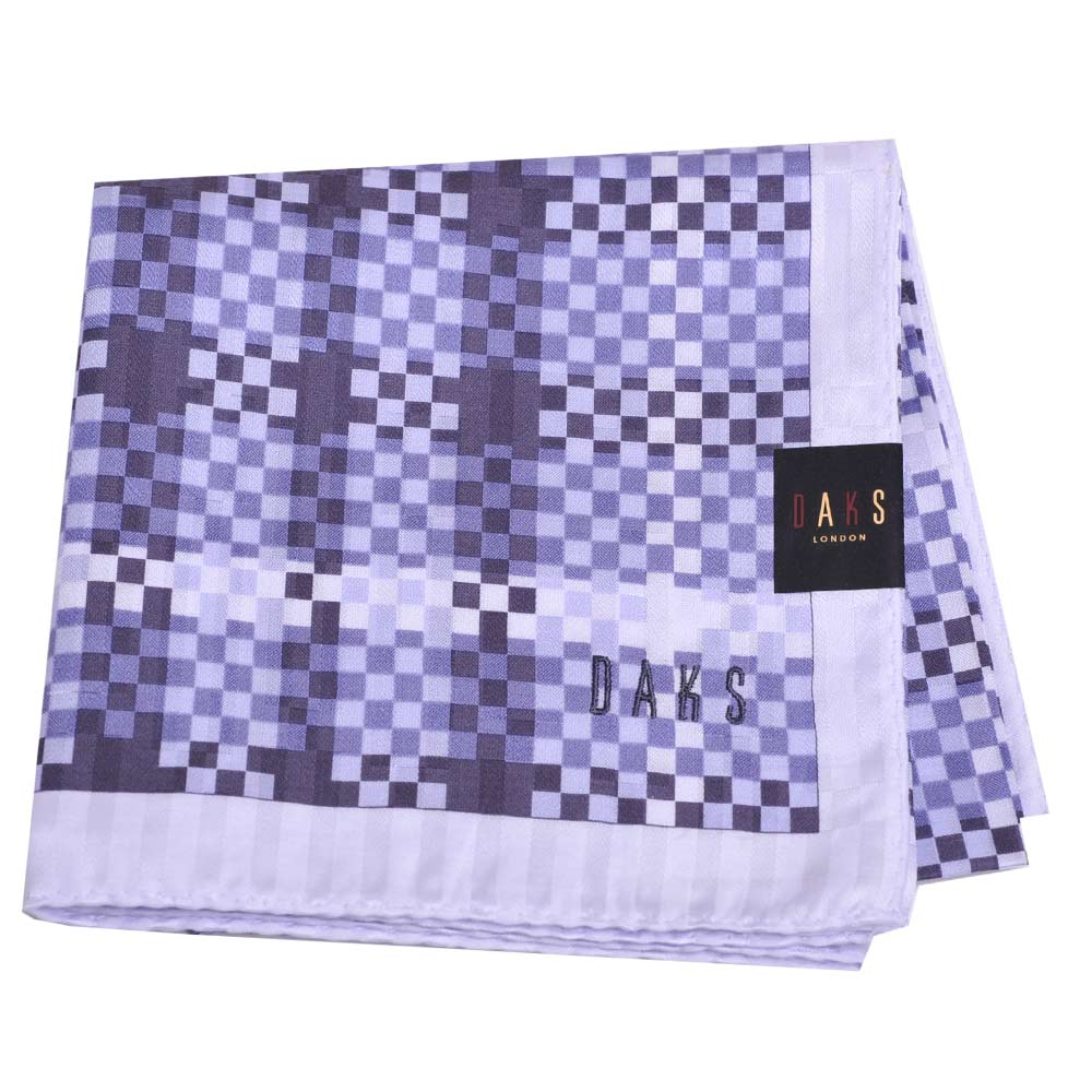 DAKS 經典品牌字母LOGO刺繡方塊大格紋綿絹混紡帕領巾(大/水藍)