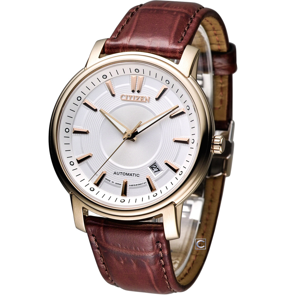CITIZEN 低調品味機械紳士錶(NB0002-06A)-白x玫瑰金/41mm