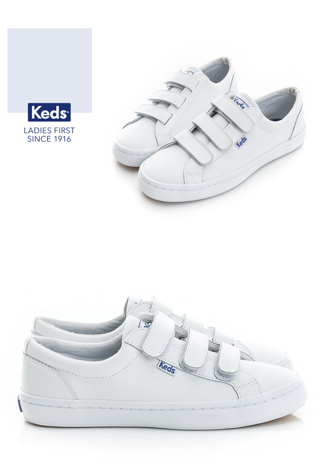 Keds 時尚運動魔鬼氈皮質休閒鞋-白