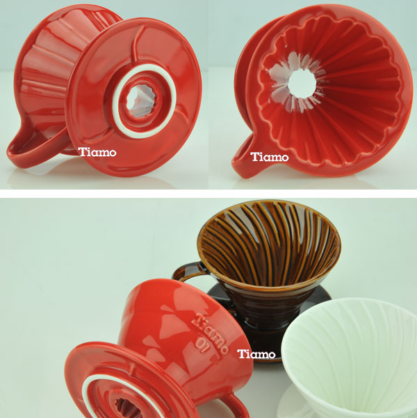 Tiamo V01花瓣形陶瓷咖啡濾杯組-粉紅色(HG5535PK)