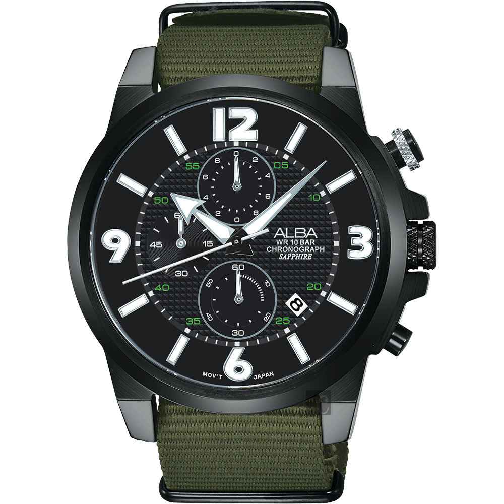 ALBA ACTIVER 系列活力運動計時腕錶(AM3401X1)-黑x綠/44mm