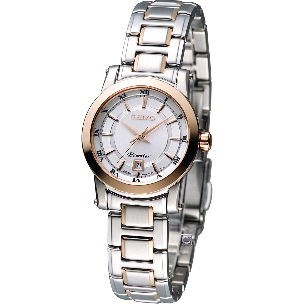 SEIKO Premier 古典之美 時尚腕錶(SXDF46J1)-銀x雙色版/28mm