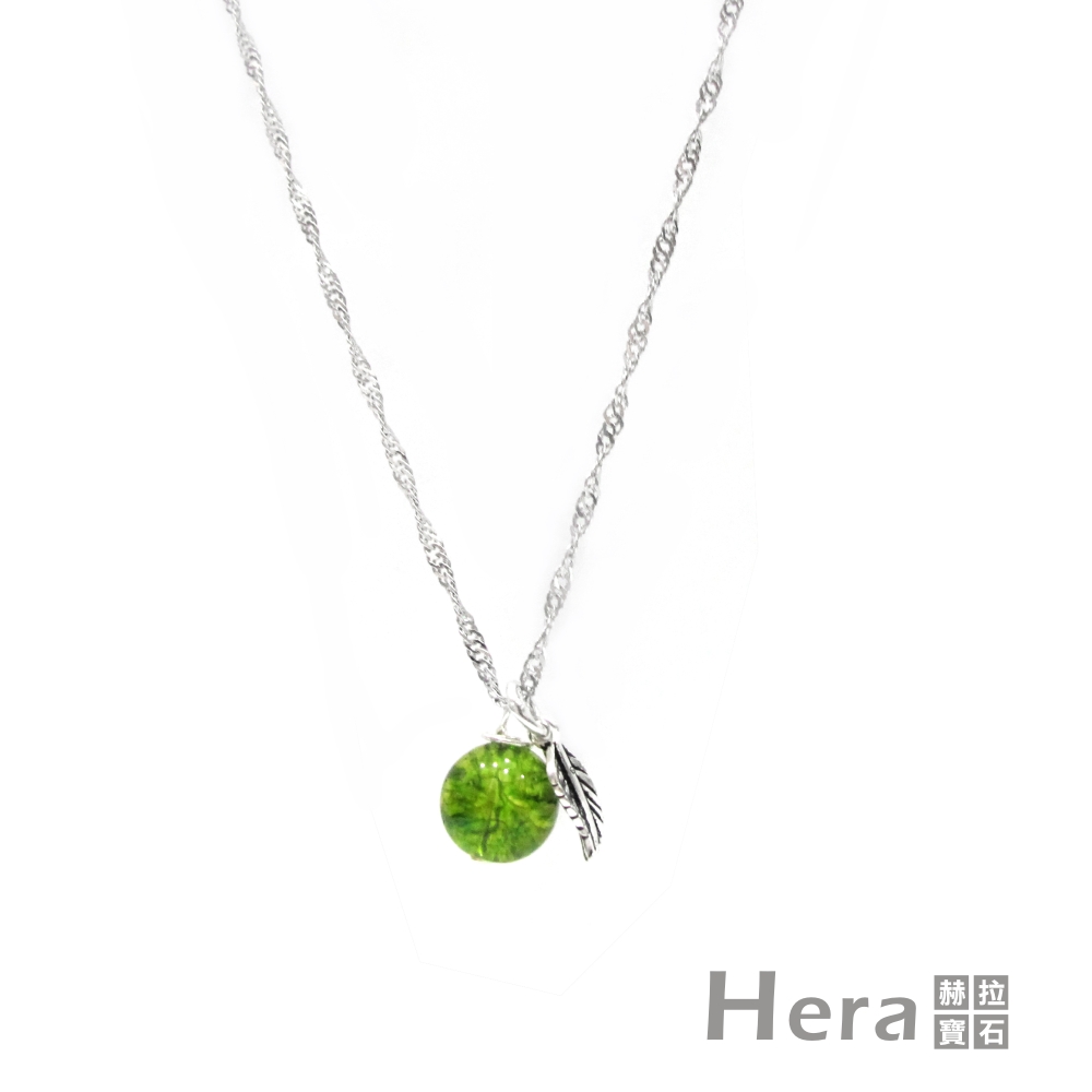 Hera925純銀手作天然橄欖石羽毛項鍊/鎖骨鍊