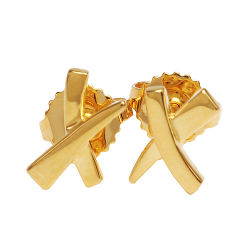 TIFFANY&Co. 經典750黃K金交叉樣式穿式耳環(金)