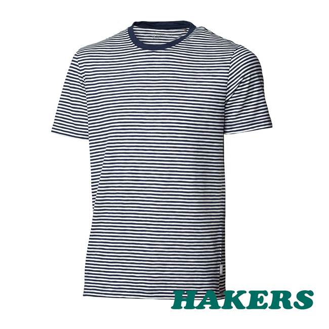 【HAKERS 哈克士】男-抗UV條紋短袖衫-丈青