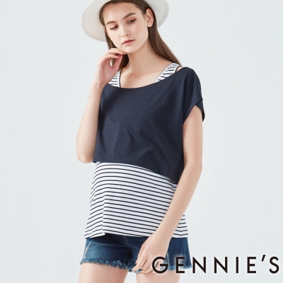 Gennies奇妮-經典不敗兩件式橫紋上衣-(T3D02-藍)