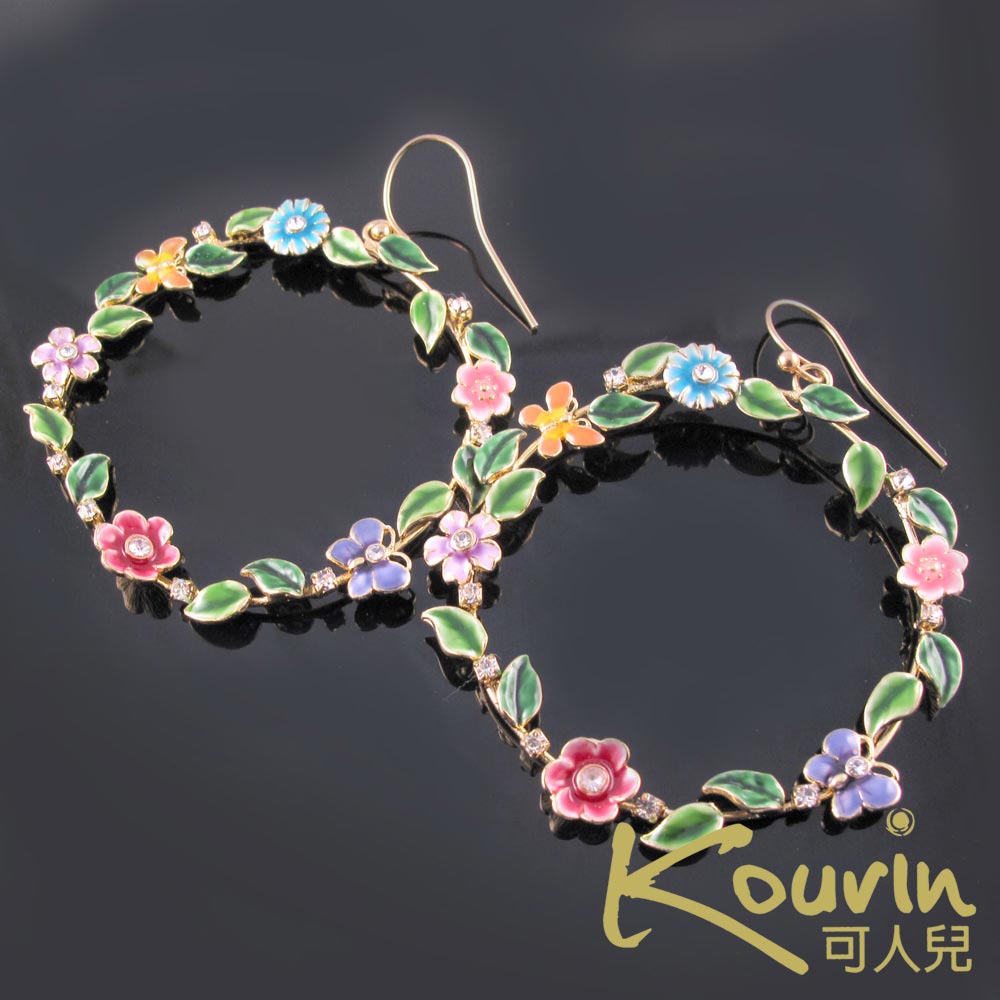 KOURIN 花園系列-法瑯彩蝶花園圓型垂掛式耳環