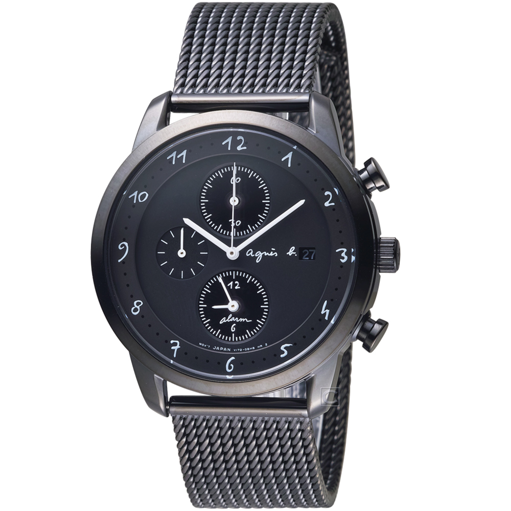 agnes b.法式風格三眼計時腕錶(V172-KKC0SD BY6007P1)