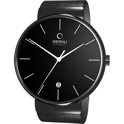 OBAKU 純粹經典日期時尚腕錶-IP黑/41mm