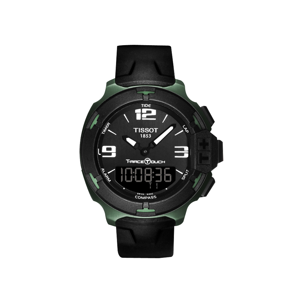 TISSOT 天梭 官方授權 T-RACE TOUCH 鋁合金多功能觸控腕錶-黑x綠/42mm