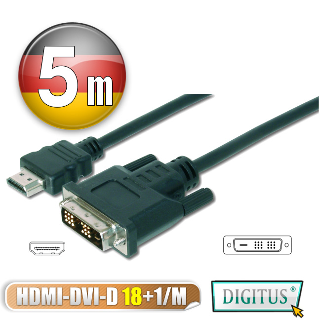 曜兆DIGITUS HDMI轉DVI(18+1)互轉線-5公尺(公-公)