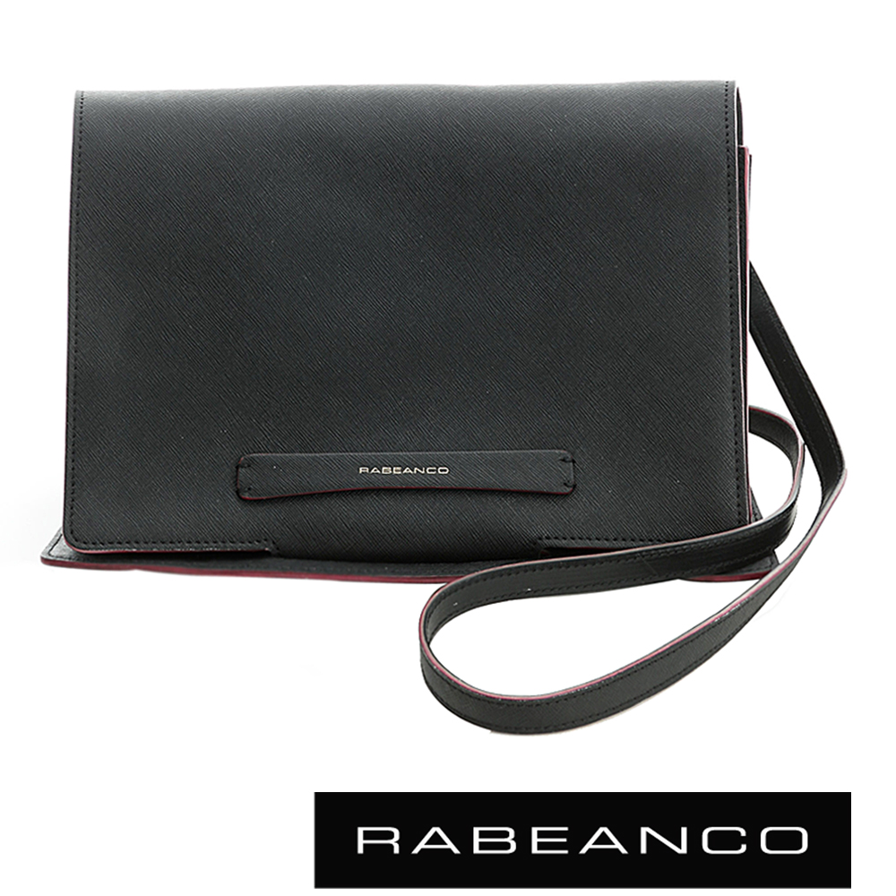 RABEANCO 迷時尚牛皮系列磁釦翻蓋斜背包 黑