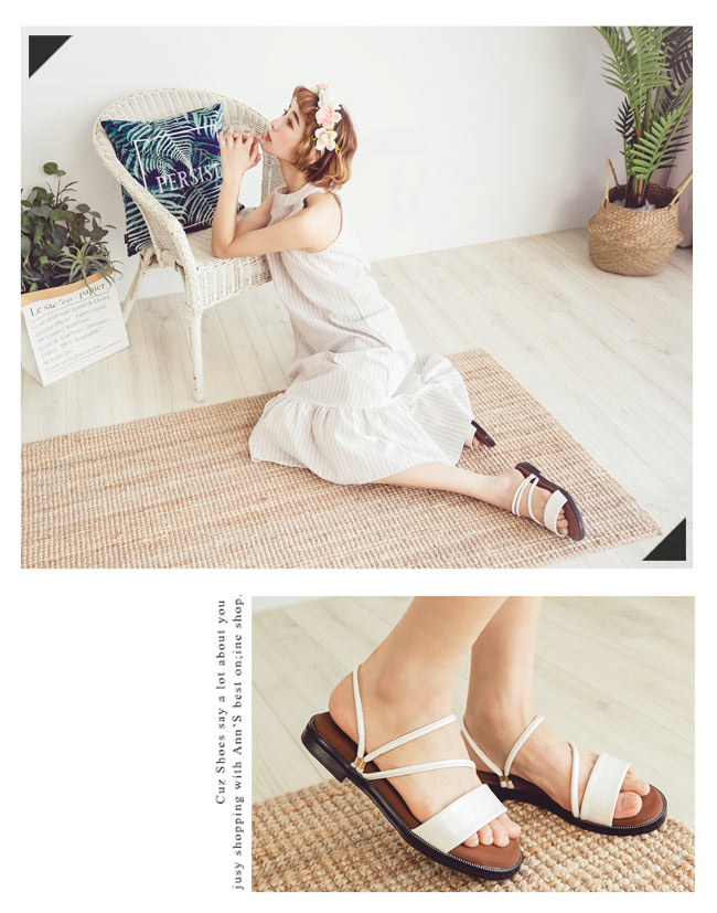 Ann’S乾淨簡單-素面兩穿氣墊寬版平底涼鞋-白