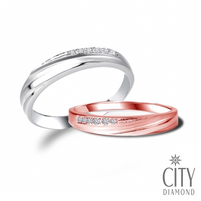 City Diamond 引雅 鑽石結婚對戒-白/玫瑰金