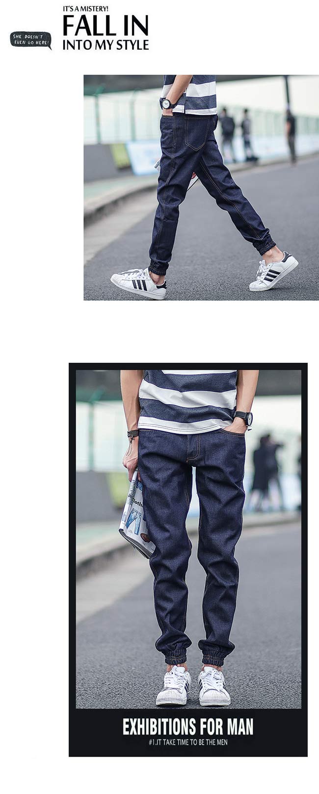 小猴子的賣場 保暖刷毛款單寧材質縮口牛仔長褲JOGGER PANT-2色