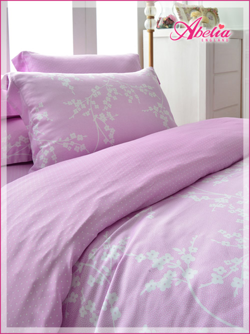 英國Abelia 淡雅花語-紫 特大木漿纖維八件式兩用被床罩組