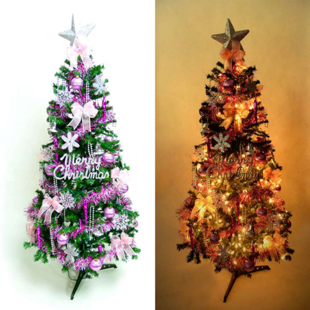 超級幸福10尺(300cm)一般型裝飾綠聖誕樹(+銀紫色系配件組+100燈鎢絲樹燈7串)