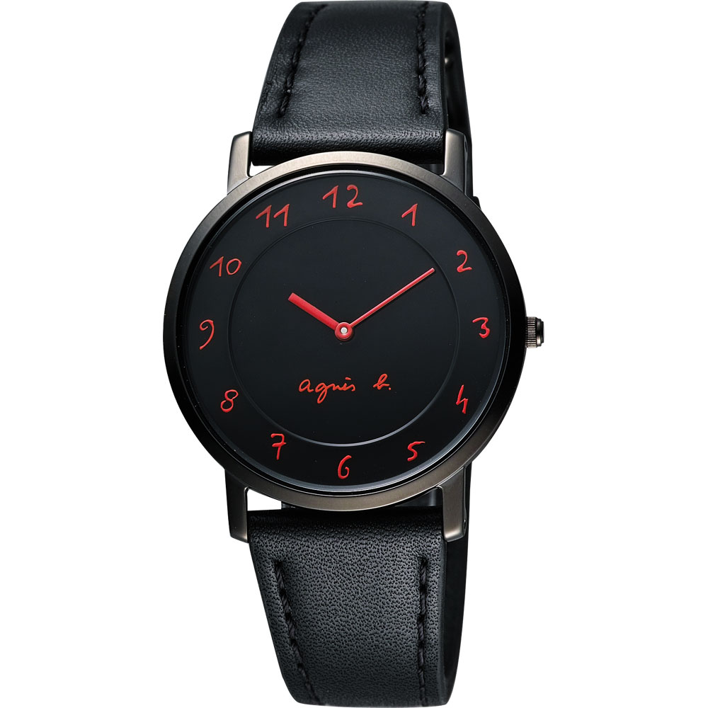 agnes b. 法國時尚簡約風情腕錶-IP黑x紅時標/33mm