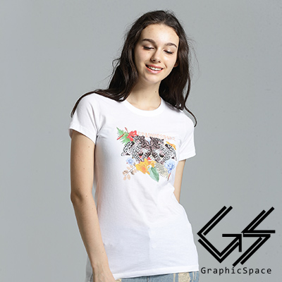 個性雙豹花朵圖案磨毛水洗長版T恤 (共二色)-GraphicSpace