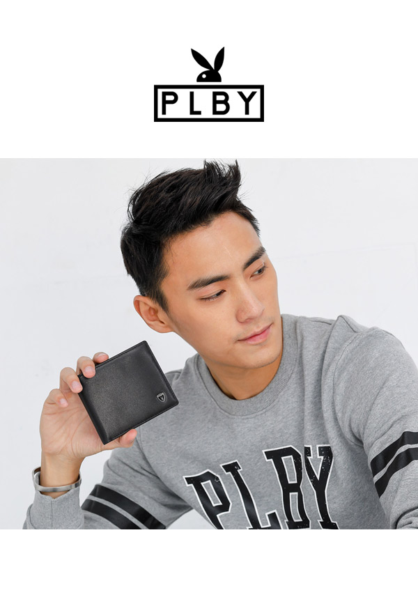 PLAYBOY- 上翻短夾 法拉兔系列-極簡黑