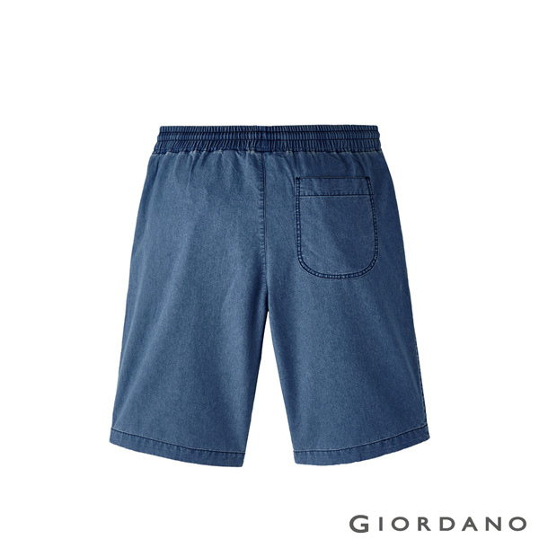 GIORDANO 男裝丹寧抽繩腰修身直筒五分褲-02 中藍色