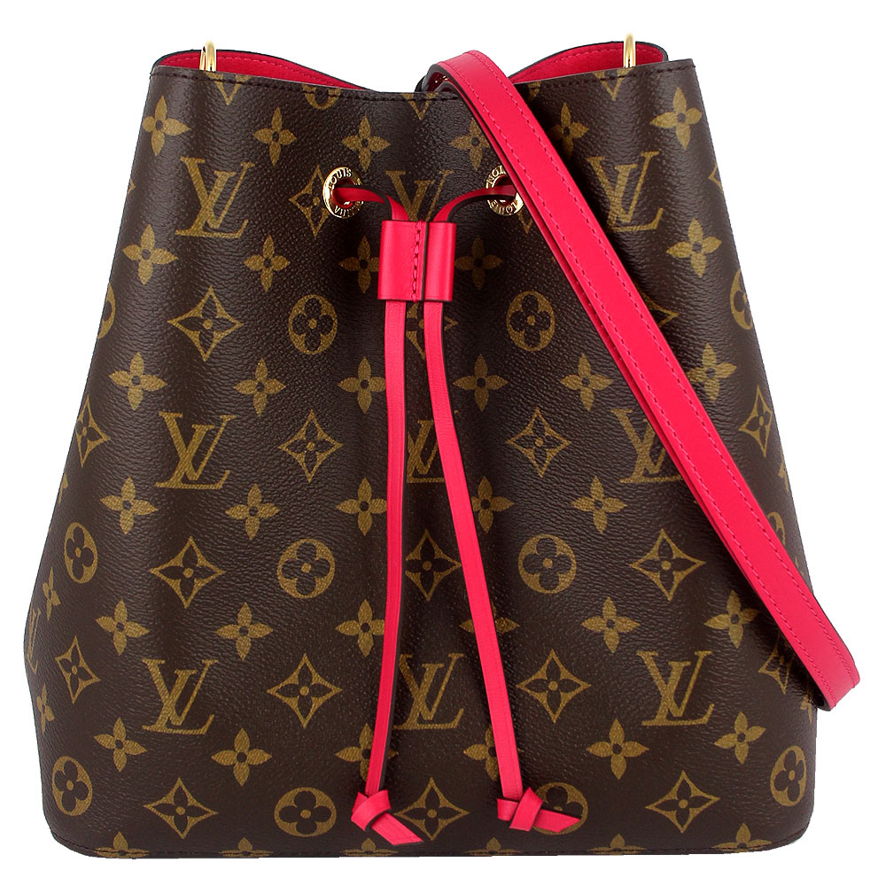 LV M43570 Monogram 經典LV花紋桃紅色伸縮背帶水桶包