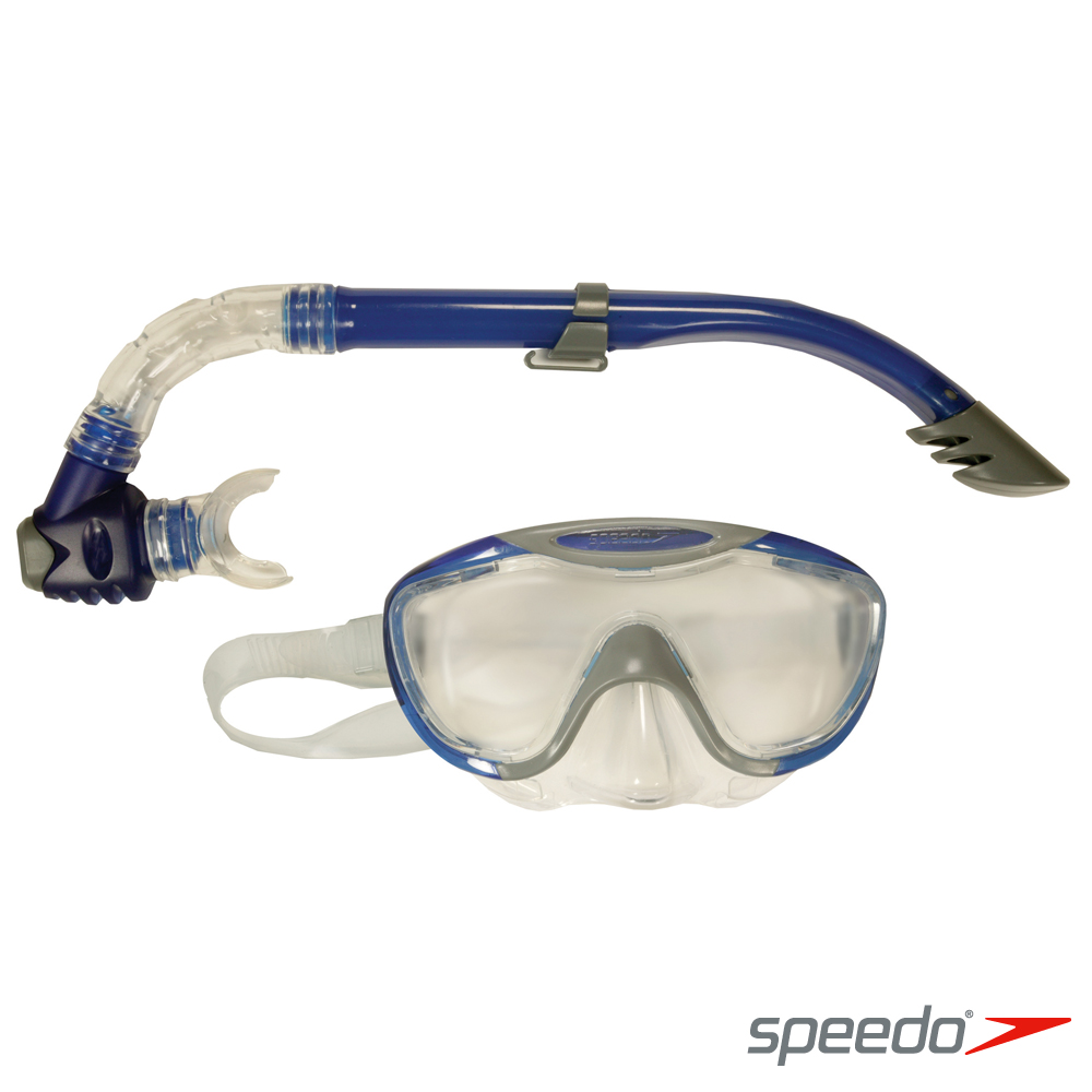 SPEEDO 成人休閒型潛水用面罩 呼吸管組 藍