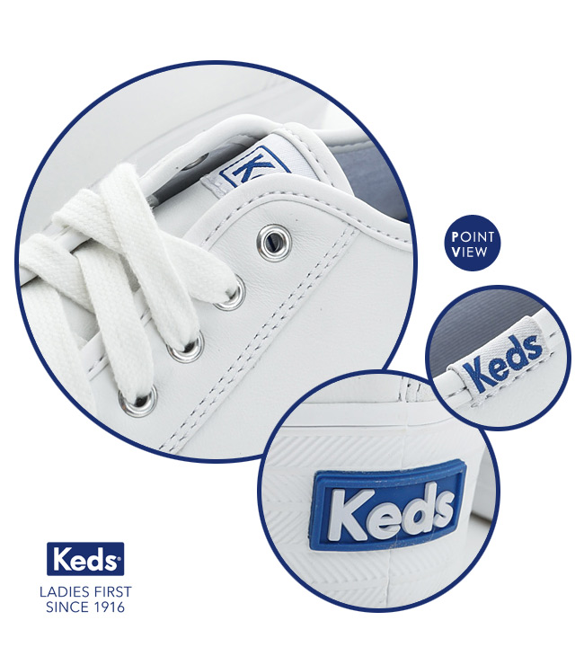 Keds 個性時尚厚底綁帶皮質休閒鞋-白